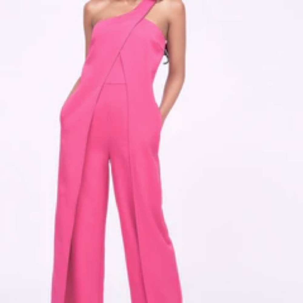NWT Lavish Alice One Shoulder Wrap Over Wide Leg Jumpsuit, Pink, SZ US 10